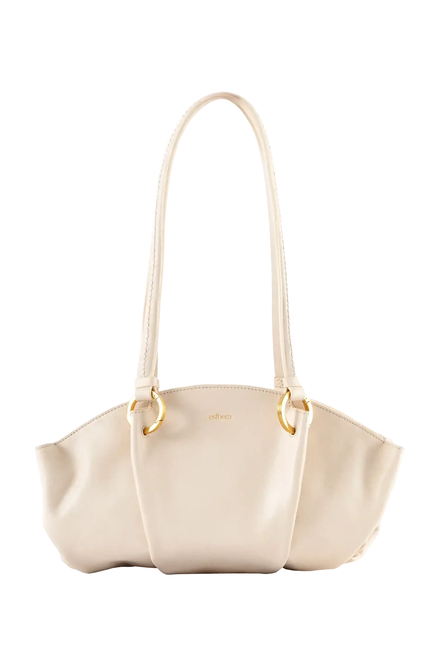Bolsa baguette em couro legítimo na cor areia com fechamento por zíper e alça de ombro confortável, design sofisticado e funcional ideal para o dia a dia.