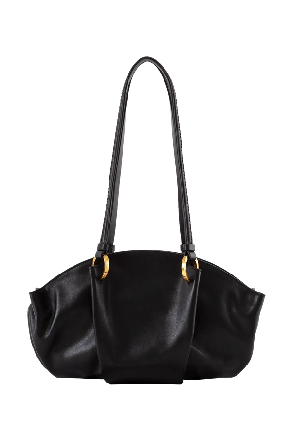 Bolsa baguette em couro legítimo na cor preta com fechamento por zíper e alça de ombro confortável, design sofisticado e funcional ideal para o dia a dia.