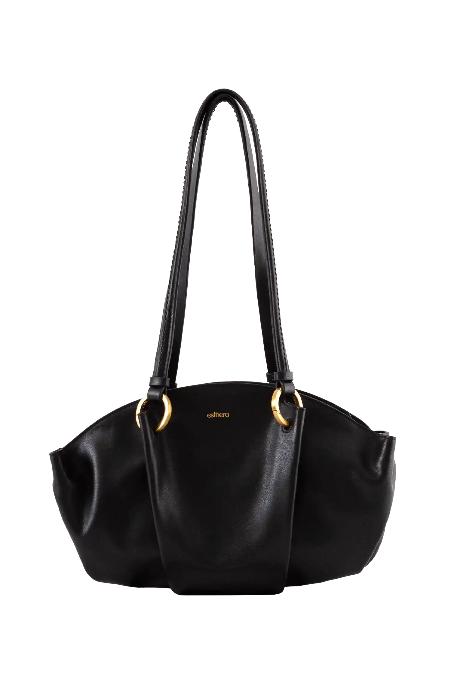 Bolsa baguette em couro legítimo na cor preta com fechamento por zíper e alça de ombro confortável, design sofisticado e funcional ideal para o dia a dia.