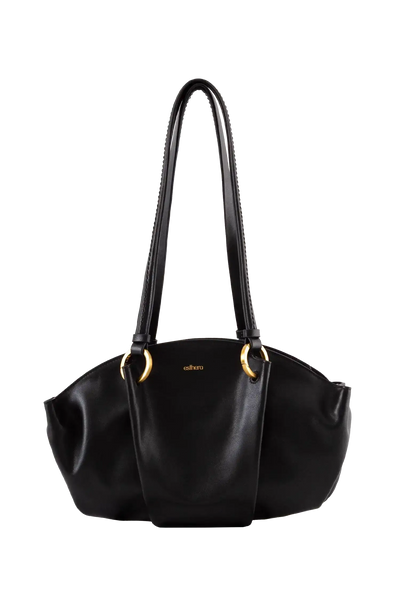 Bolsa baguette em couro legítimo na cor preta com fechamento por zíper e alça de ombro confortável, design sofisticado e funcional ideal para o dia a dia.