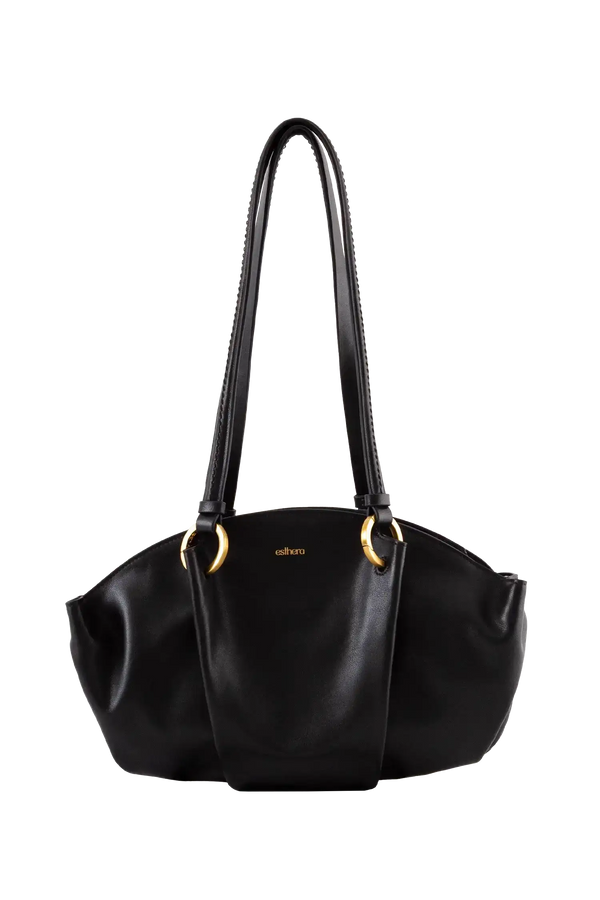 Bolsa baguette em couro legítimo na cor preta com fechamento por zíper e alça de ombro confortável, design sofisticado e funcional ideal para o dia a dia.
