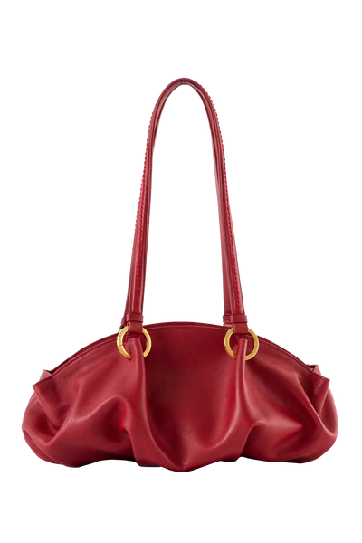 Bolsa baguette em couro legítimo na cor vermelha merlot com fechamento por zíper e alça de ombro confortável, design sofisticado e funcional ideal para o dia a dia.
