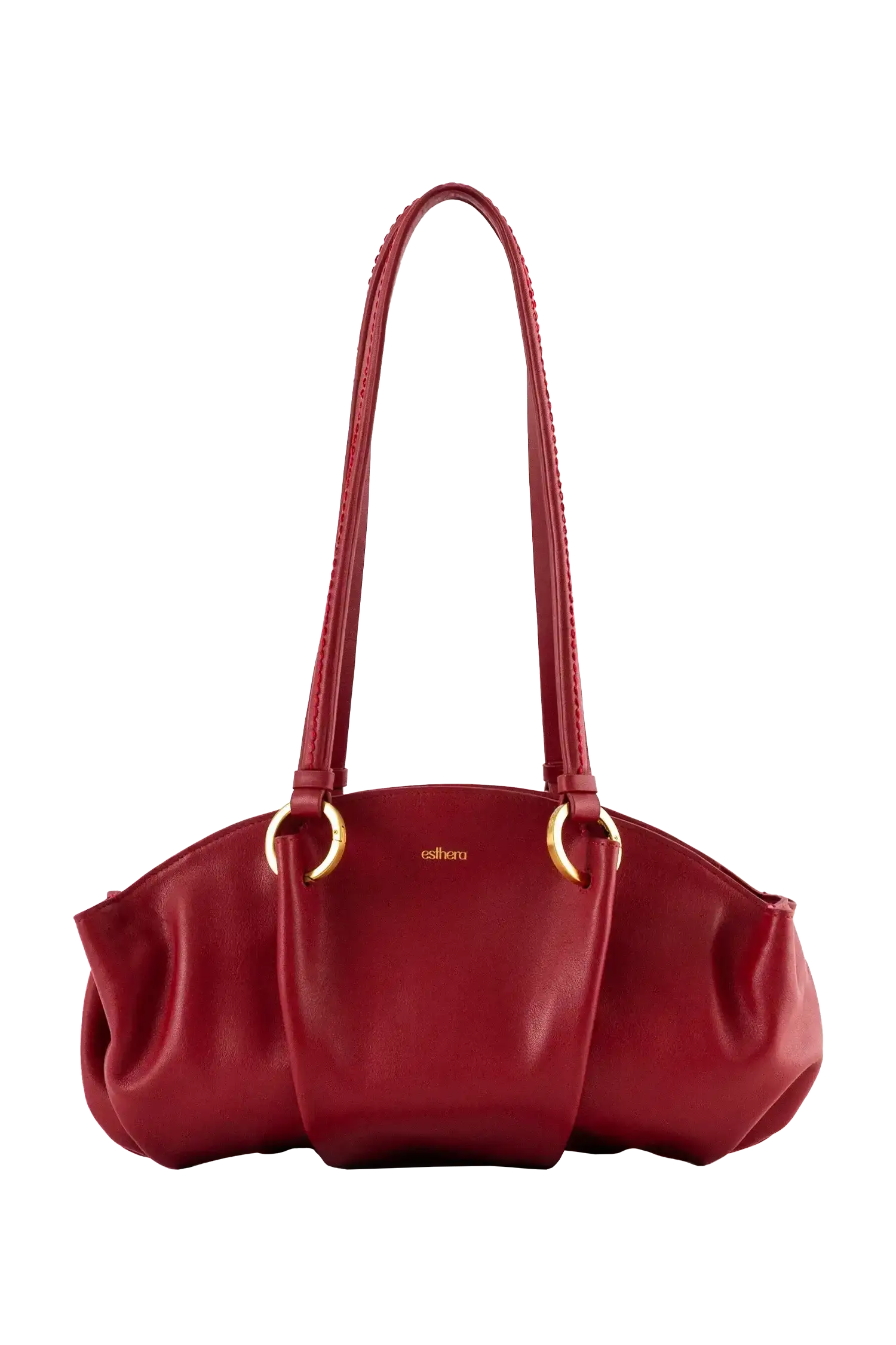 Bolsa baguette em couro legítimo na cor vermelha merlot com fechamento por zíper e alça de ombro confortável, design sofisticado e funcional ideal para o dia a dia.