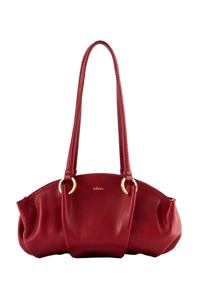 Bolsa baguette em couro legítimo na cor vermelha merlot com fechamento por zíper e alça de ombro confortável, design sofisticado e funcional ideal para o dia a dia.