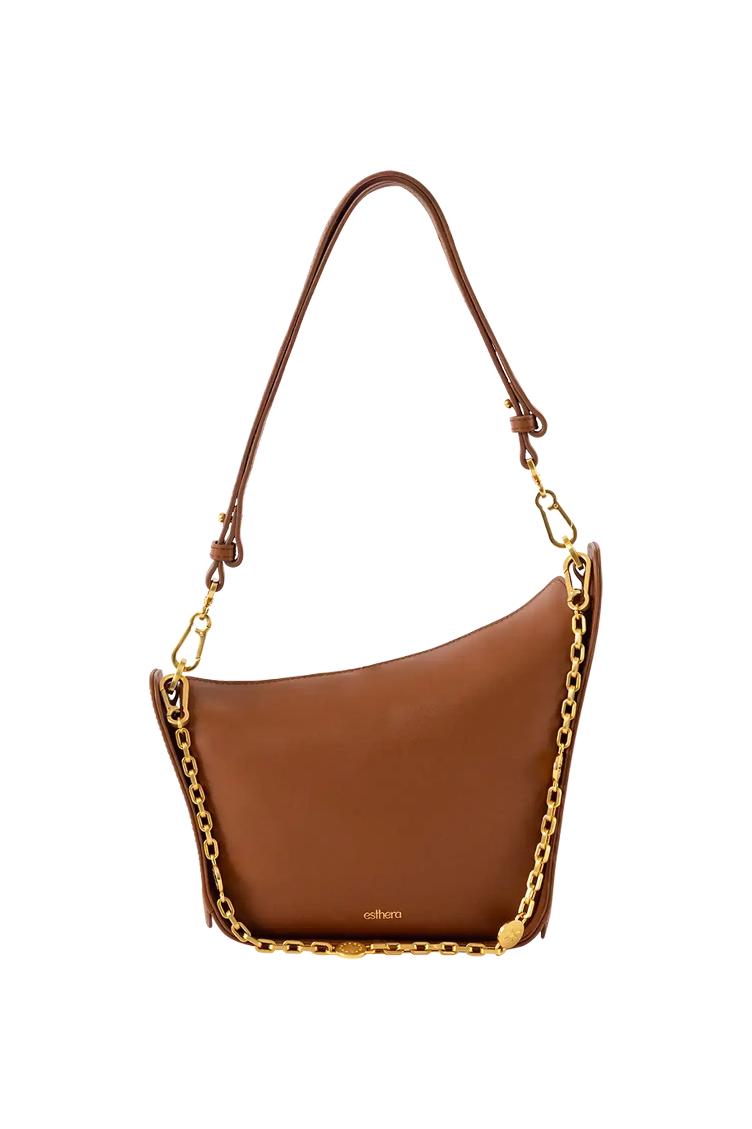 Bolsa em couro legítimo na cor marrom claro com fechamento por zíper e alça de ombro confortável, design sofisticado e funcional ideal para o dia a dia.