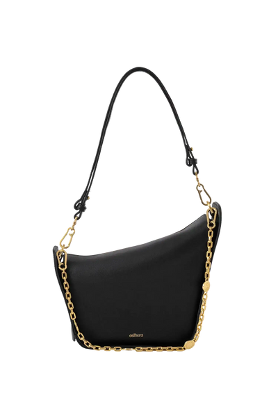 Bolsa em couro legítimo na cor preta com fechamento por zíper e alça de ombro confortável, design sofisticado e funcional ideal para o dia a dia.