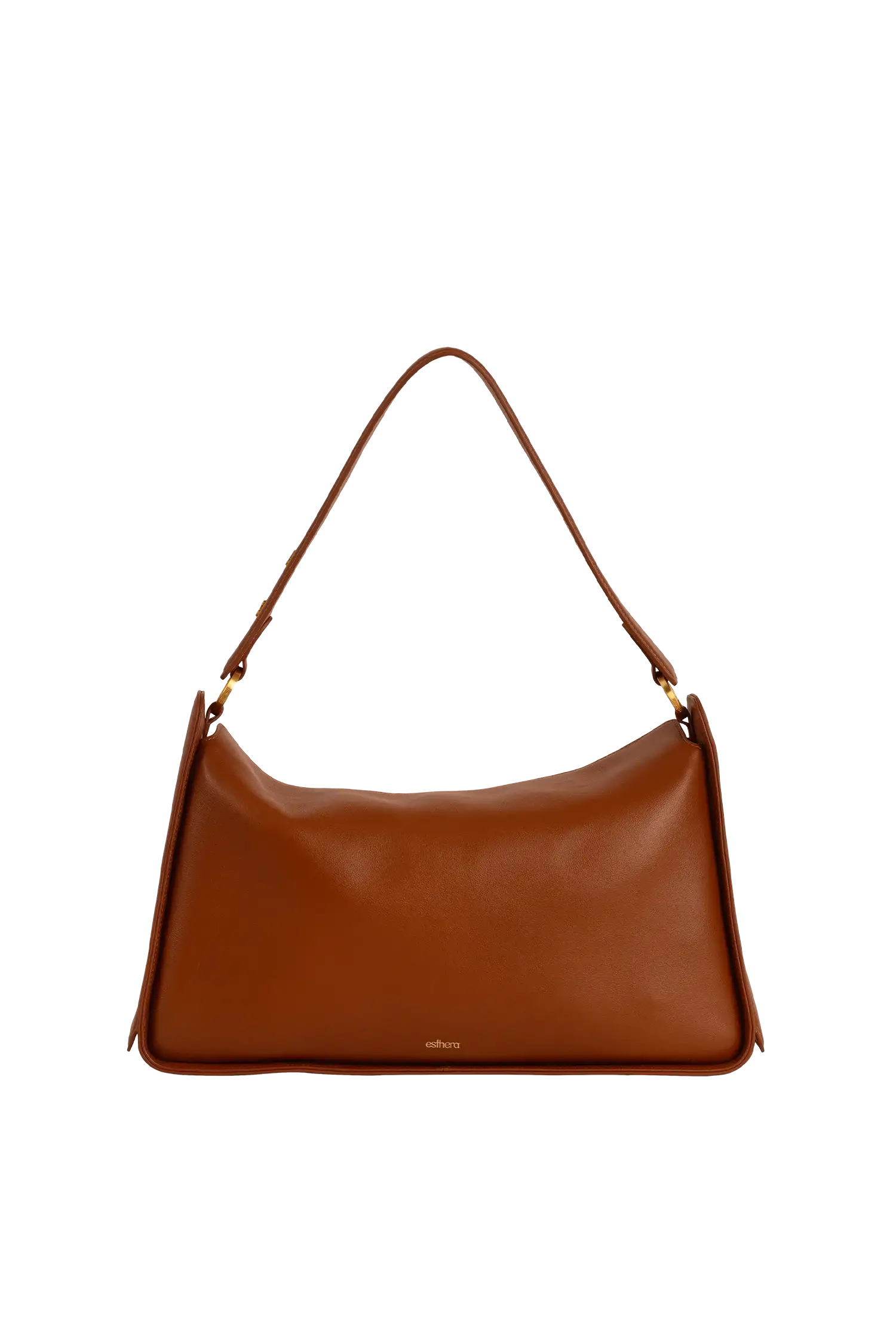 Bolsa de ombro em couro legítimo na cor marrom claro com fechamento por zíper e alça de ombro confortável, design sofisticado e funcional ideal para o dia a dia.
