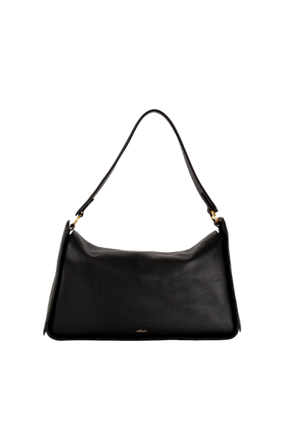 Bolsa de ombro em couro legítimo na cor preta com fechamento por zíper e alça de ombro confortável, design sofisticado e funcional ideal para o dia a dia.