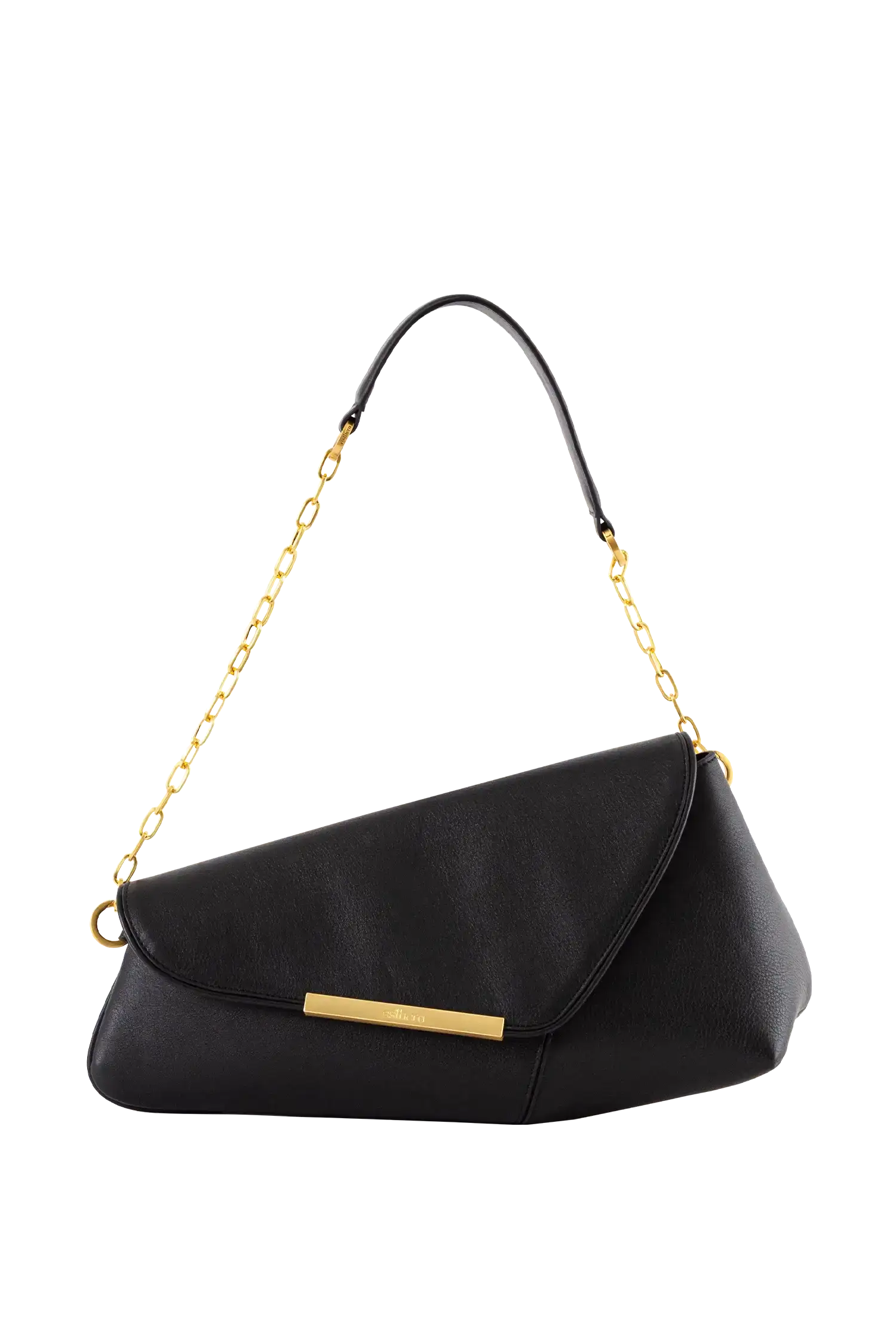 Bolsa de ombro em couro legítimo na cor preta com fecho refinado e alças estruturadas, design sofisticado e funcional ideal para o dia a dia.