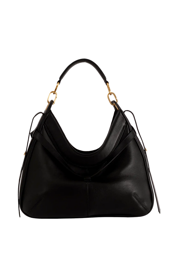 Bolsa de ombro em couro legítimo na cor preta com fechamento seguro e alça ajustável confortável, design sofisticado e funcional ideal para o dia a dia.