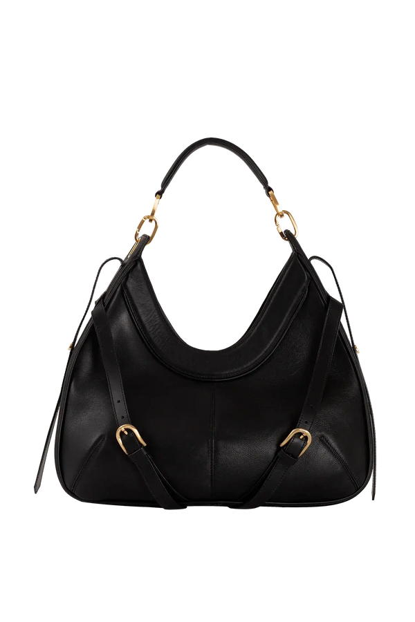 Bolsa de ombro em couro legítimo na cor preta com fechamento seguro e alça ajustável confortável, design sofisticado e funcional ideal para o dia a dia.