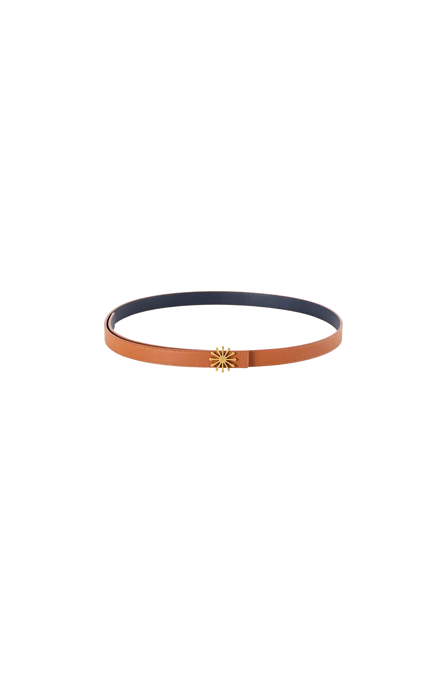 Cinto de couro de 20mm na cor marrom com fivela metálica dourada elegante com acabamento com costuras reforçadas, design sofisticado e atemporal ideal para ajustar e complementar o visual com elegância.
