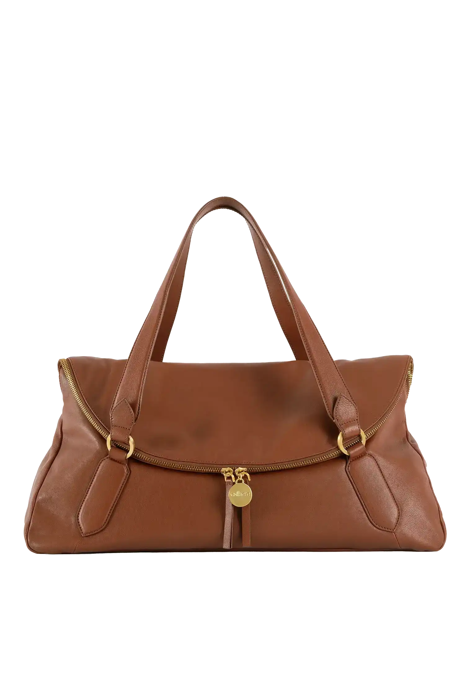 Bolsa marrom em couro com detalhes dourados e design sofisticado