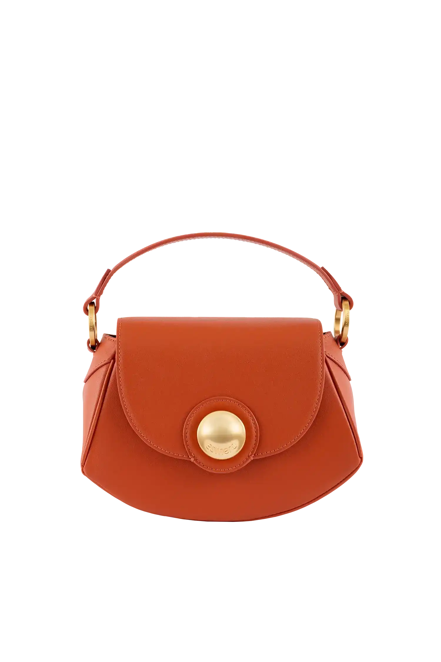 Bolsa feminina em couro laranja com alça de mão e detalhe dourado, design brasileiro e sofisticado