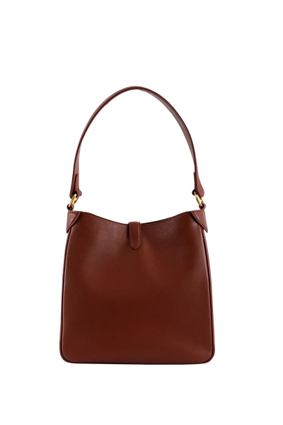 Bolsa marrom de couro com alça longa e design sofisticado, ideal para uso diário e estilo moderno.