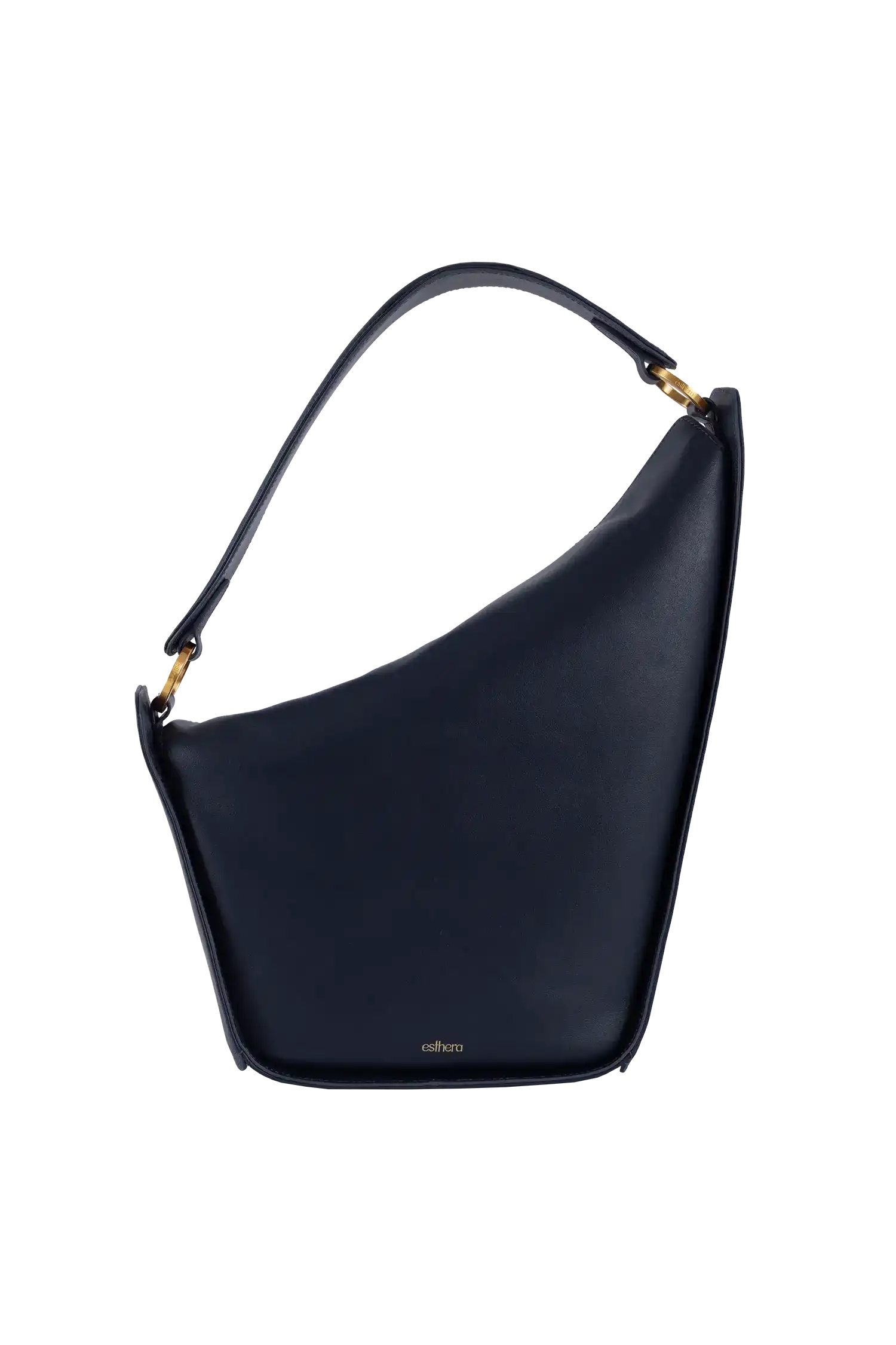 Bolsa preta com alça longa e detalhe dourado, design moderno e sofisticado para uso diário