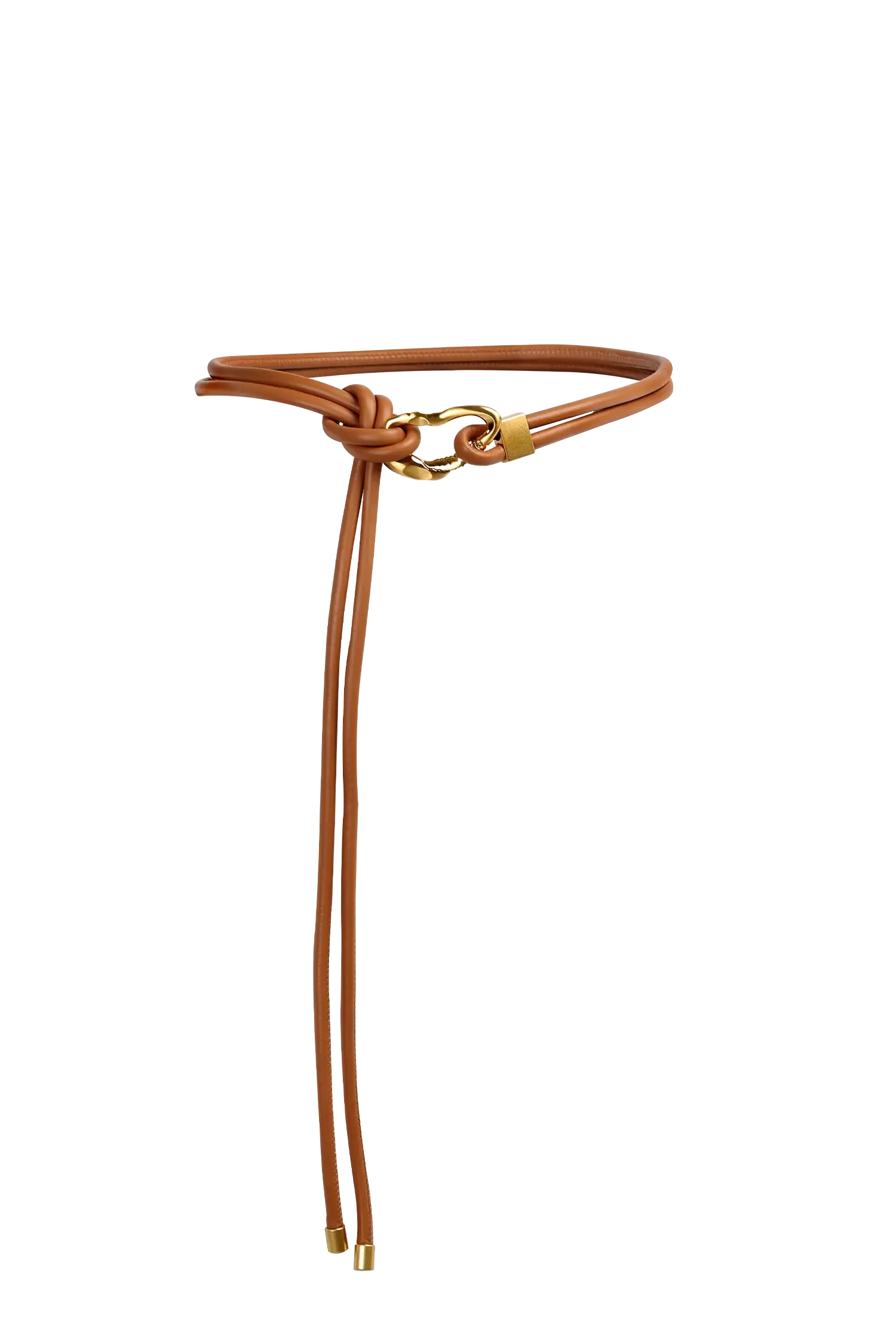 Cinto de couro na cor marrom com fivela metálica dourada elegante com acabamento com costuras reforçadas, modelo versátil e elegante que combina praticidade com o refinamento do design de alta qualidade.