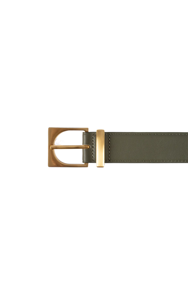 Cube gold-buckle belt sage green 35mm