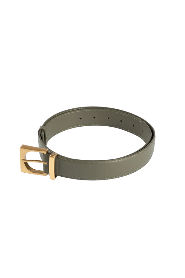 Cube gold-buckle belt sage green 35mm