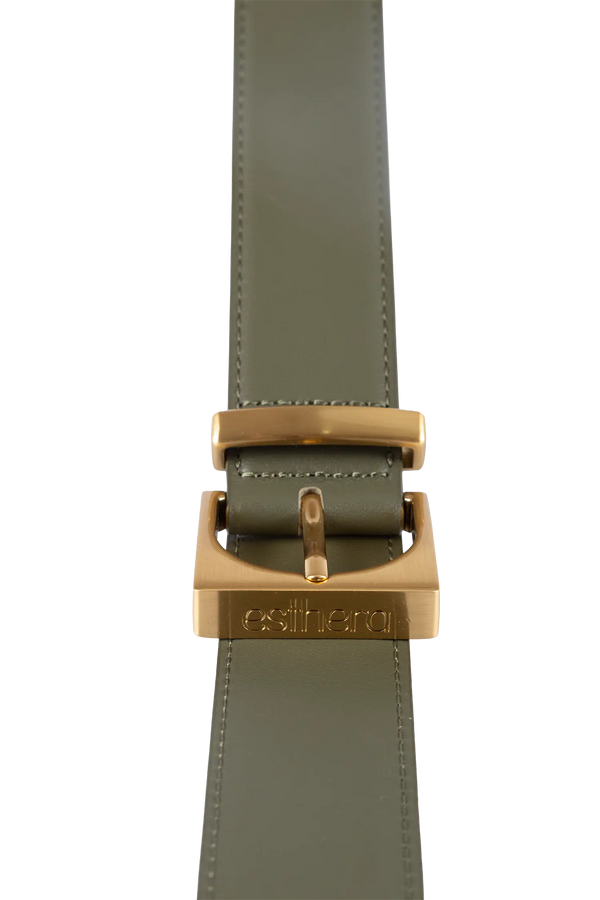 Cube gold-buckle belt sage green 35mm