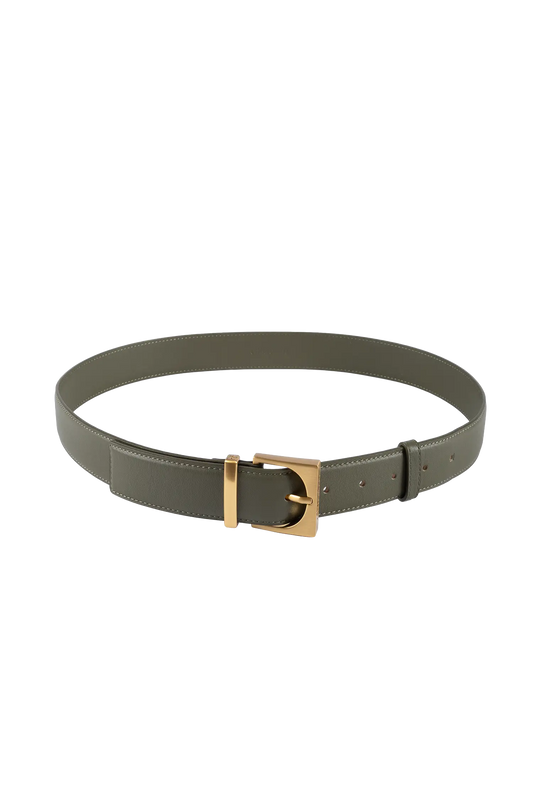 Cube gold-buckle belt sage green 35mm