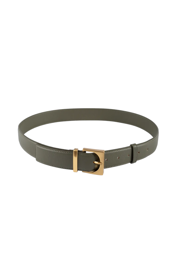 Cube gold-buckle belt sage green 35mm