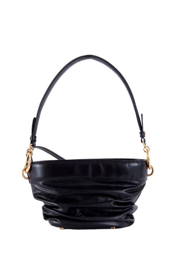 Bolsa de ombro em couro legítimo na cor preta com fechamento por zíper e alça de ombro confortável, design sofisticado e funcional ideal para o dia a dia.