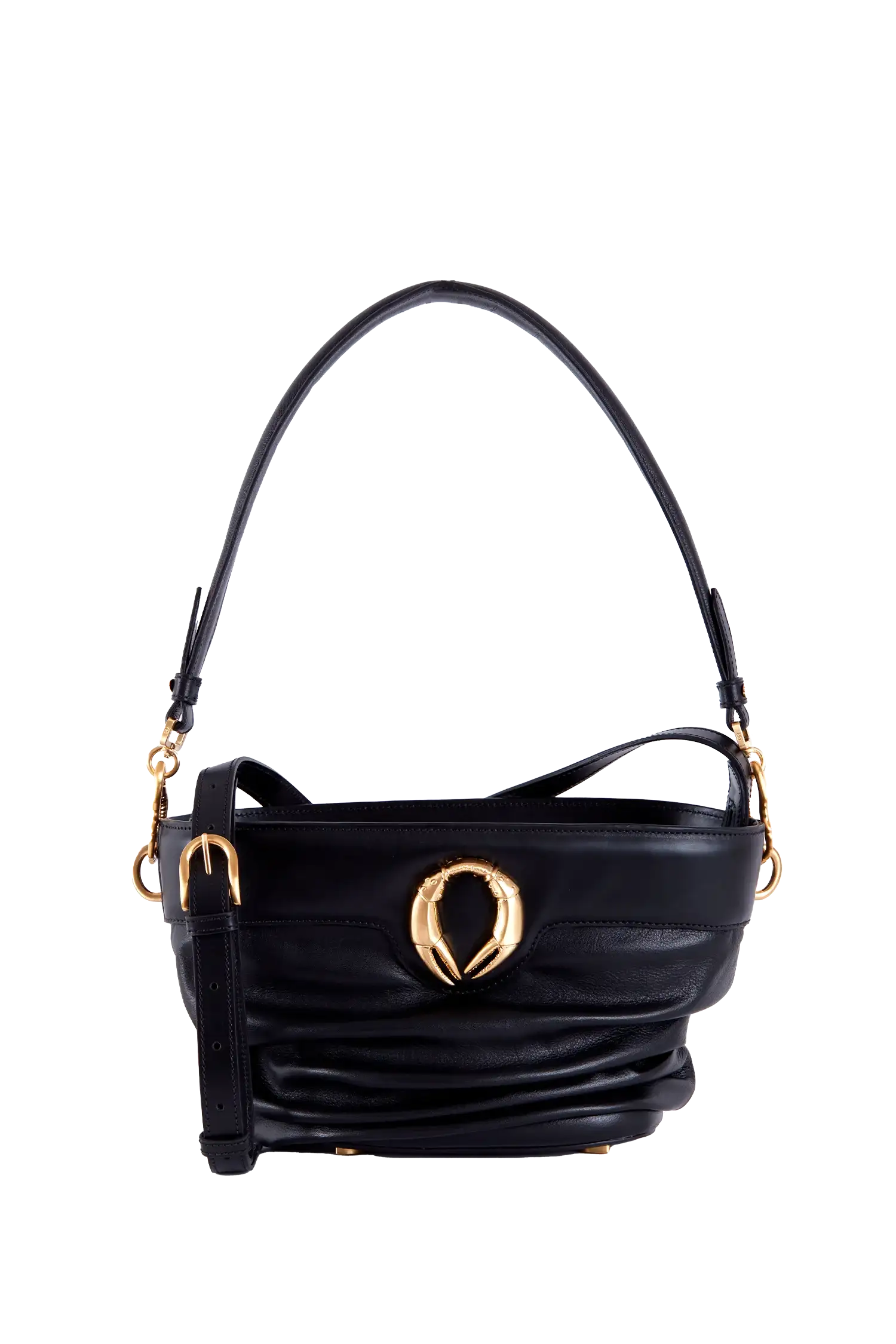 Bolsa de ombro em couro legítimo na cor preta com fechamento por zíper e alça de ombro confortável, design sofisticado e funcional ideal para o dia a dia.