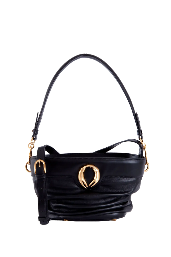 Bolsa de ombro em couro legítimo na cor preta com fechamento por zíper e alça de ombro confortável, design sofisticado e funcional ideal para o dia a dia.