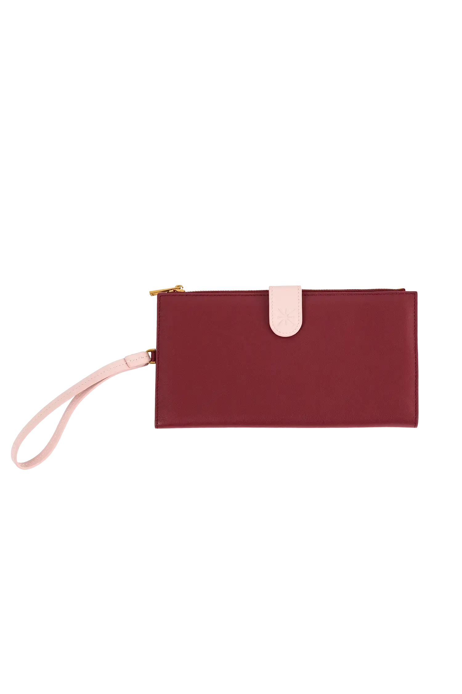 Porta-passaporte em couro legítimo nas cores burgundy e rosa com divisórias exatas para passaporte, documentos de viagem e cartões de embarque, estrutura inteligente com compartimentos estratégicos, unindo versatilidade e o melhor do design contemporâneo.