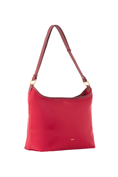 Bolsa de ombro em couro legítimo na cor vermelha merlot com fechamento seguro e alça ajustável confortável, design sofisticado e funcional ideal para o dia a dia.